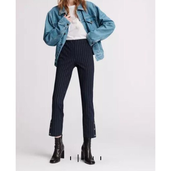 Rag & Bone Women's Simone Pant Navy Striped Cropped High Rise Business Casual 8 - Picture 1 of 15